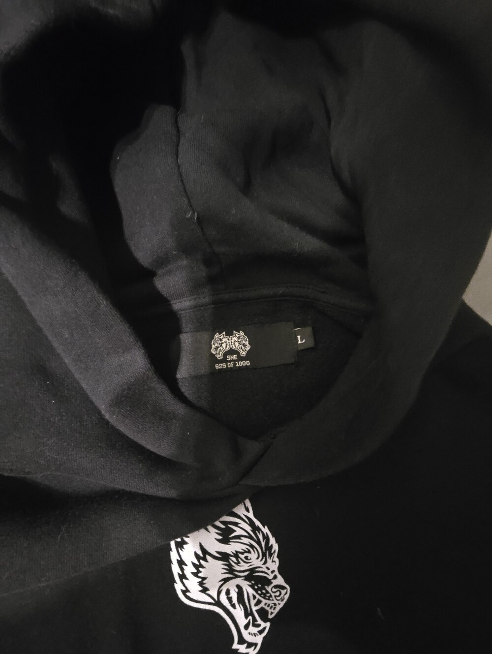 Black Hoodie with Wolf Logo and Pink Floral Accents - Picture 2 of 2